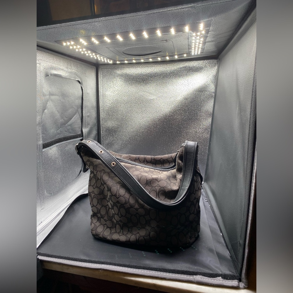 657 Coach black &grey leather/sig canvas EPO